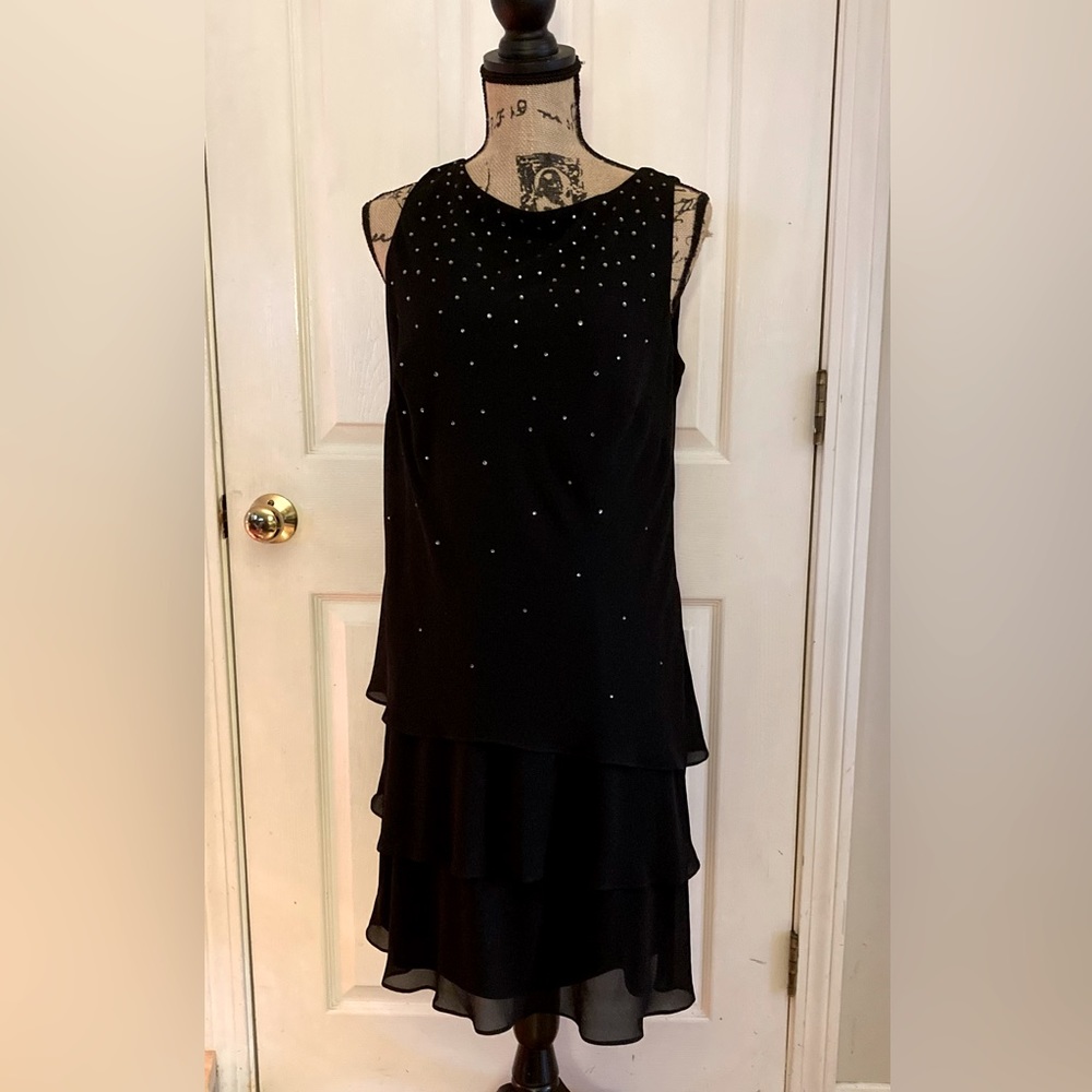 Chaps Black Sleeveless Dress with Embellishments